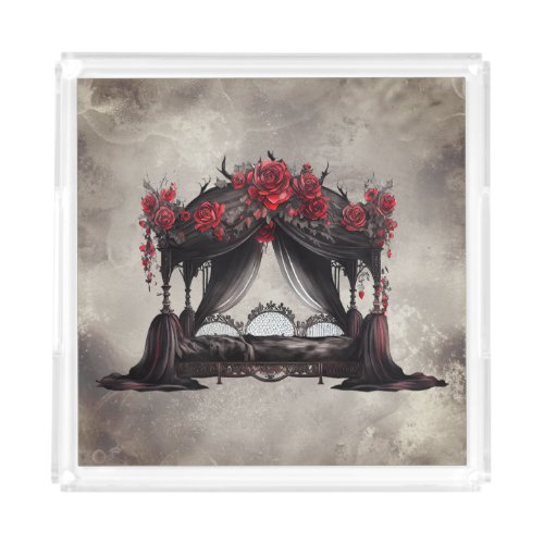 Gothic Boudoir  Antique Scarf Canopy Poster Bed Acrylic Tray
