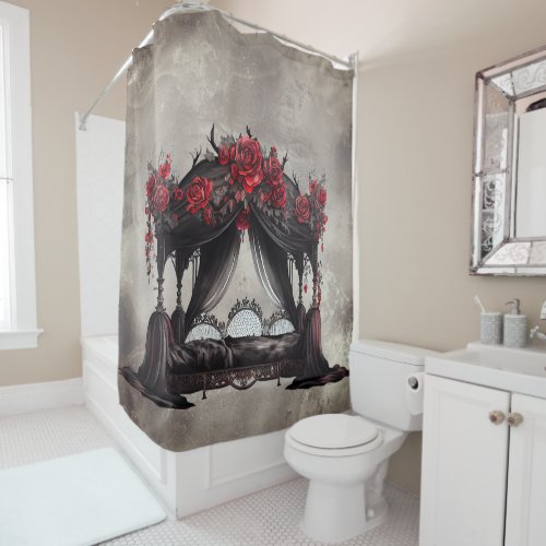 Gothic Boudoir  Antique Scarf Canopy Poster Bed Shower Curtain