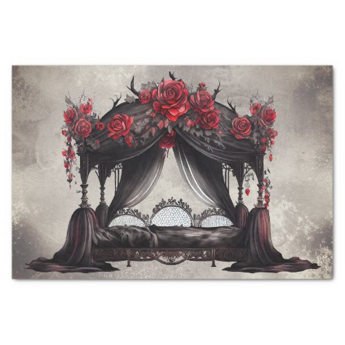 Gothic Boudoir  Antique Scarf Canopy Poster Bed Tissue Paper