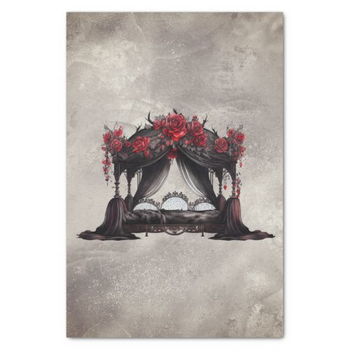 Gothic Boudoir  Antique Scarf Canopy Poster Bed Tissue Paper