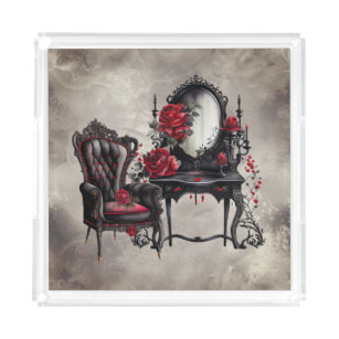 Gothic Boudoir   Antique Vanity with Parlor Chair Acrylic Tray