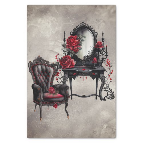 Gothic Boudoir  Antique Vanity with Parlor Chair Tissue Paper
