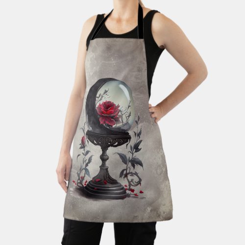 Gothic Boudoir  Moon Crystal Ball with Red Roses Apron