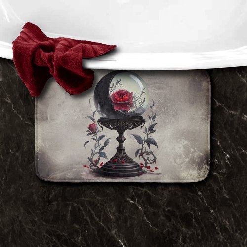 Gothic Boudoir  Moon Crystal Ball with Red Roses Bath Mat