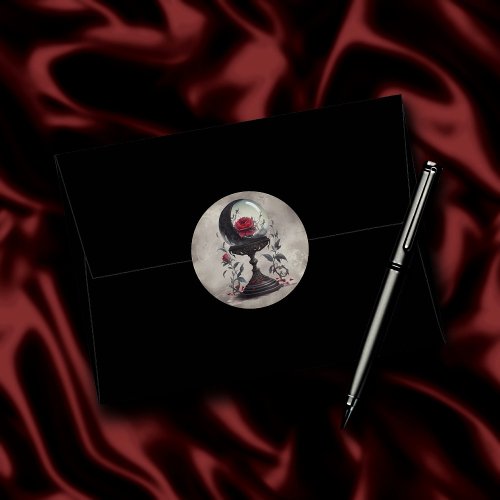 Gothic Boudoir  Moon Crystal Ball with Red Roses Classic Round Sticker