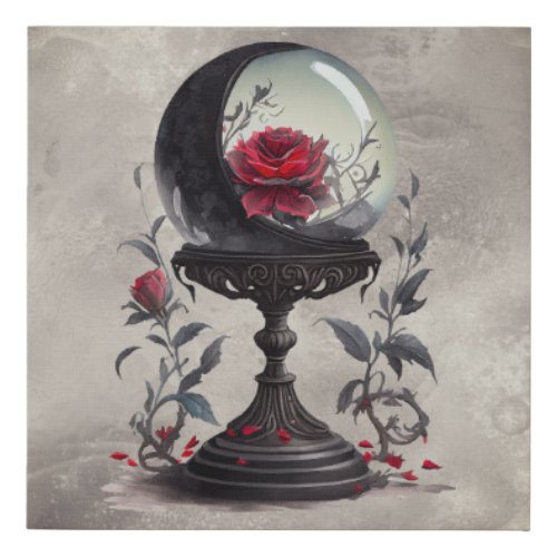 Gothic Boudoir  Moon Crystal Ball with Red Roses Faux Canvas Print