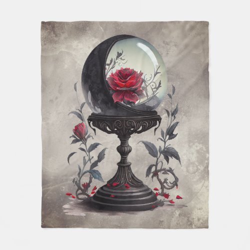 Gothic Boudoir  Moon Crystal Ball with Red Roses Fleece Blanket