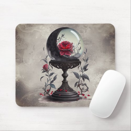 Gothic Boudoir  Moon Crystal Ball with Red Roses Mouse Pad