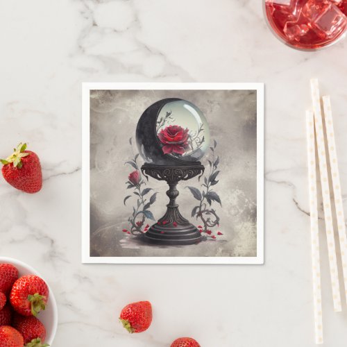 Gothic Boudoir  Moon Crystal Ball with Red Roses Napkins