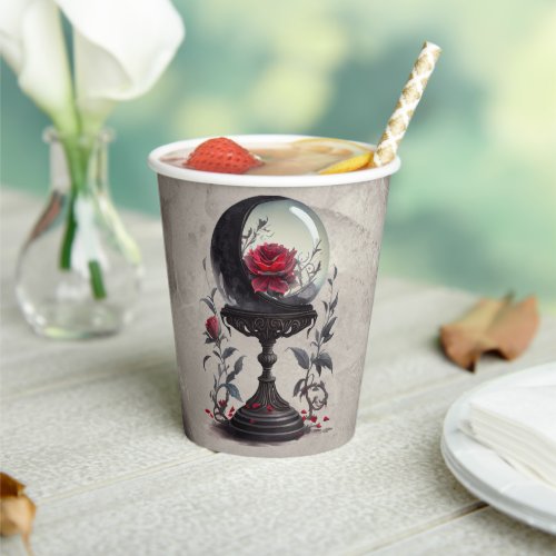 Gothic Boudoir  Moon Crystal Ball with Red Roses Paper Cups