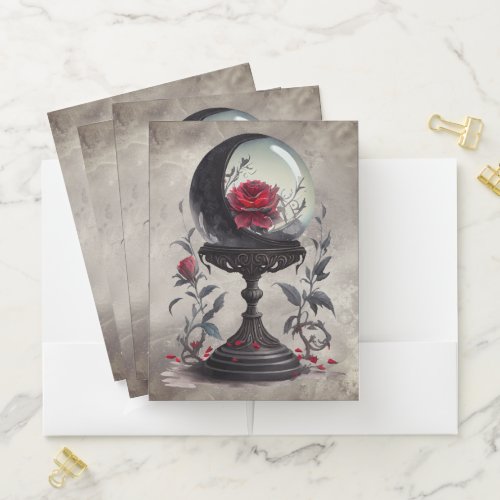 Gothic Boudoir  Moon Crystal Ball with Red Roses Pocket Folder