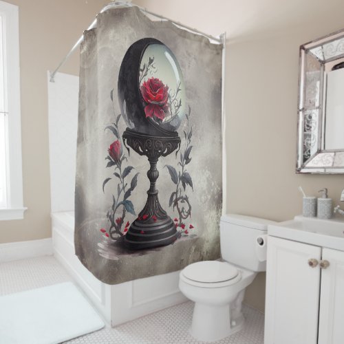 Gothic Boudoir  Moon Crystal Ball with Red Roses Shower Curtain