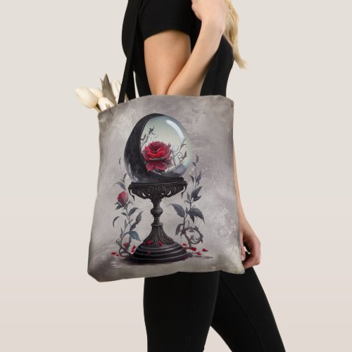 Gothic Boudoir  Moon Crystal Ball with Red Roses Tote Bag