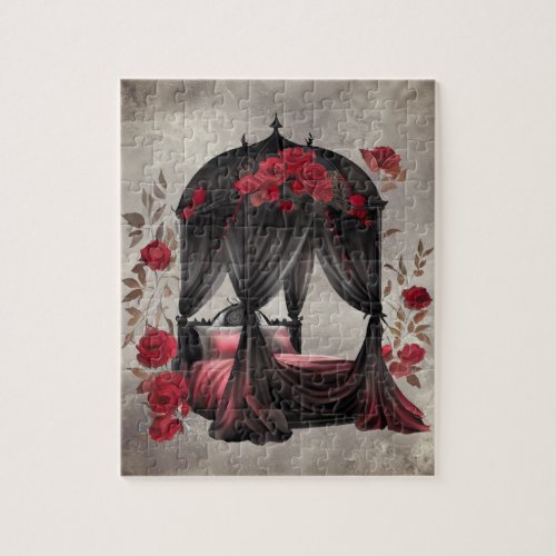 Gothic Boudoir  Victorian Canopy Scarf Poster Bed Jigsaw Puzzle