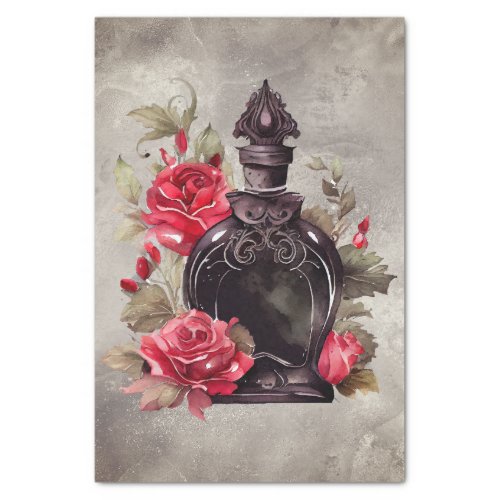 Gothic Boudoir  Vintage Perfume Bottle With Roses Tissue Paper