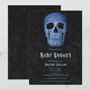 Gothic Boy Blue Skull Baby Shower Invitation