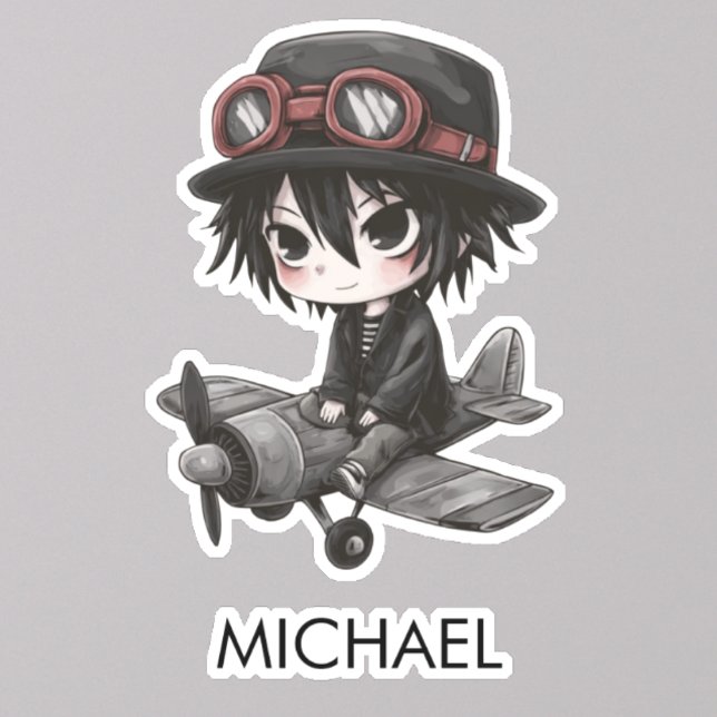 Gothic Boy Pilot flies Airplane Personalized Anime Sticker (Creator Uploaded)