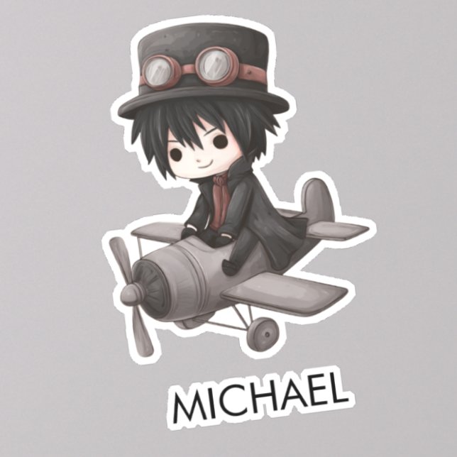 Gothic Boy Pilot flies Airplane Personalized Anime Sticker (Creator Uploaded)