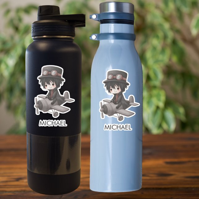 Gothic Boy Pilot flies Airplane Personalized Anime Sticker (Creator Uploaded)