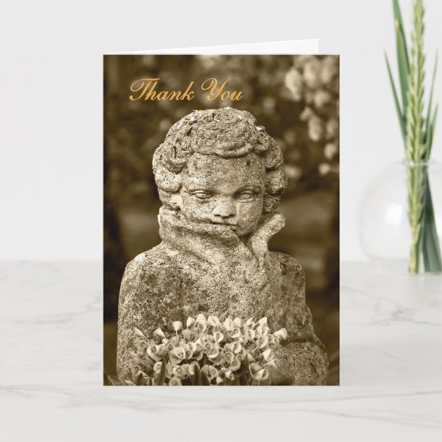 Gothic Boy Statue with Real Spring Posy, Thank You (Front)