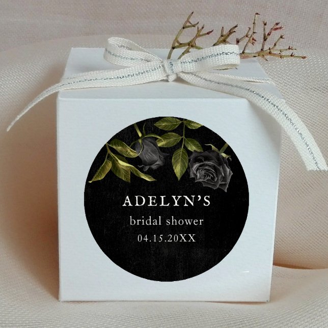 Gothic Bridal Shower Black Roses Classic Round Sticker (Creator Uploaded)