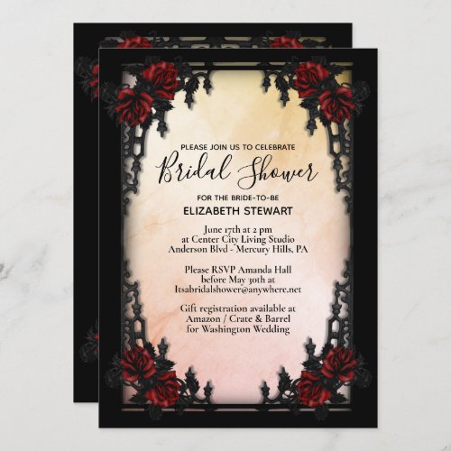 Gothic Bridal Shower Peach w Register Info Invitation