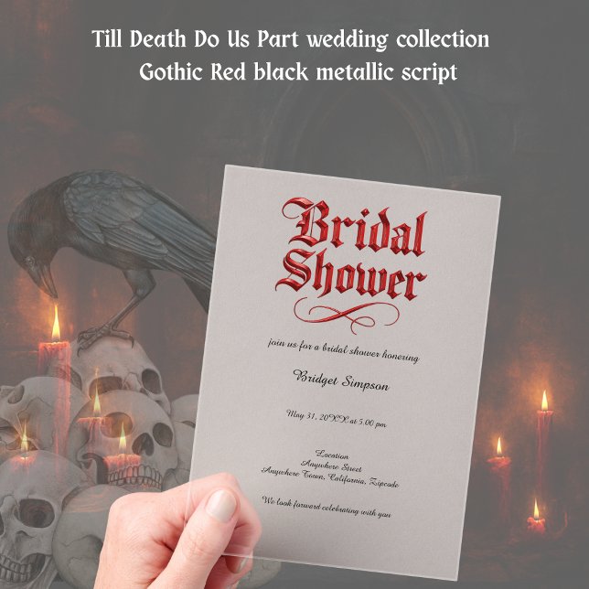 gothic bridal shower Red Metallic Script  Acrylic Invitations (Creator Uploaded)