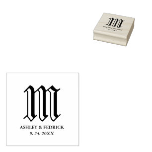 Gothic Bride And Groom Monogram Wedding Rubber Stamp