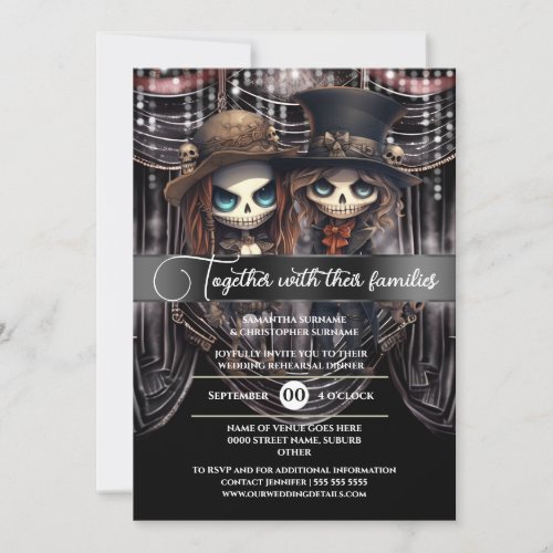 Gothic bride groom skeleton couple zombie ghoulish invitation