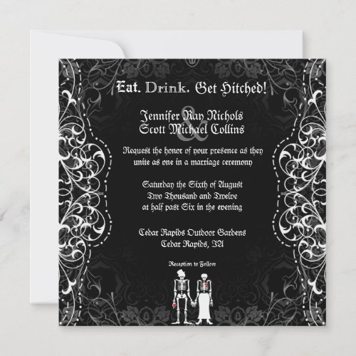 Gothic Bride &amp; Groom Skeleton Wedding Invitations