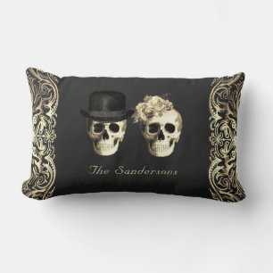Gothic Bride Groom Skulls Personalized Lumbar Pillow