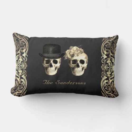 Gothic Bride Groom Skulls Personalized Lumbar Pillow