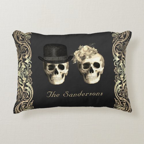 Gothic Bride Groom Skulls Till Death Personalized Accent Pillow