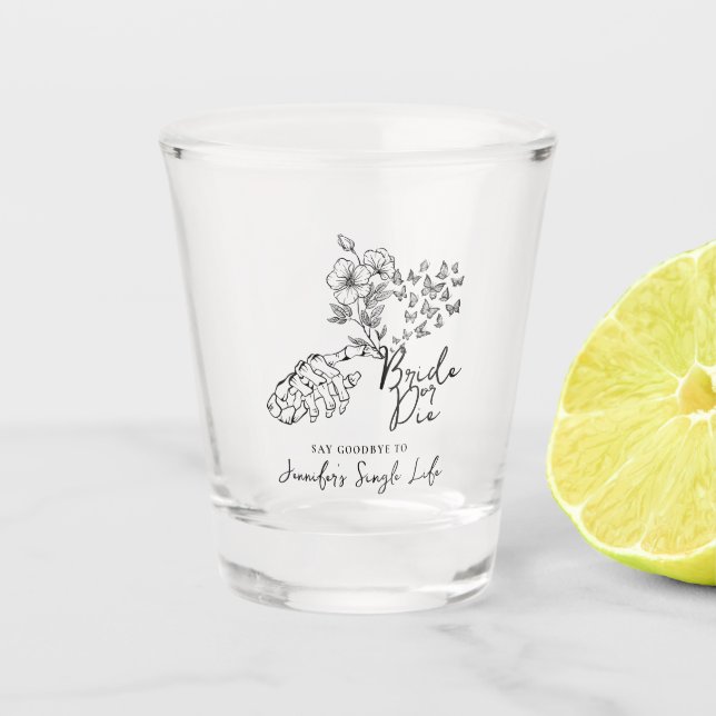 Gothic Bride or Die Floral Bachelorette Party Shot Glass (Front)