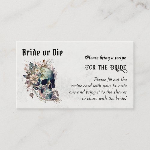 Gothic Bride or Die Skull Bridal Shower Recipe  Enclosure Card