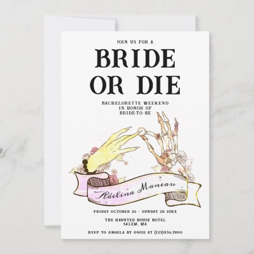 Gothic Bride or Die Til Death Bachelorette Weekend Invitation