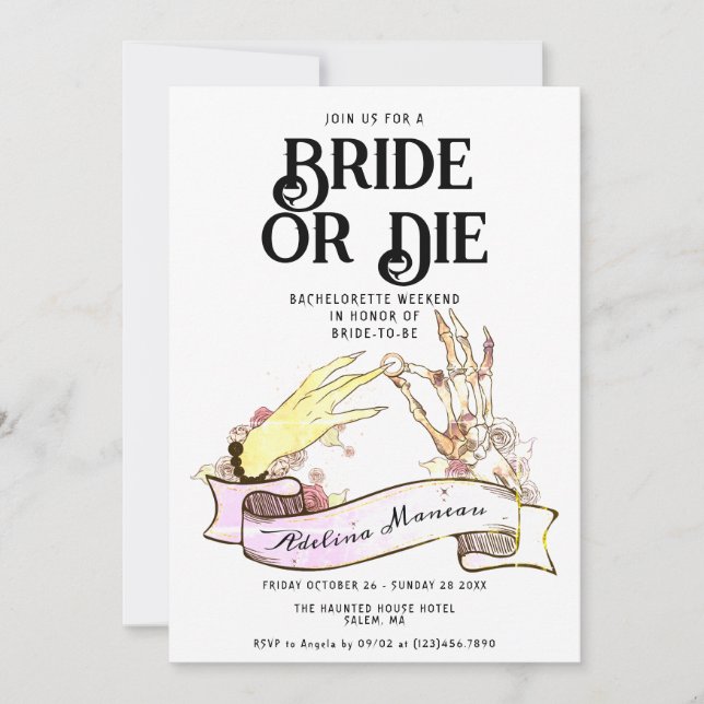 Gothic Bride or Die Til Death Bachelorette Weekend Invitation (Front)