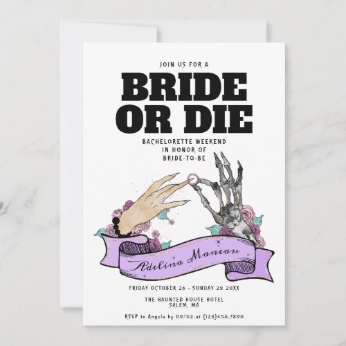 Gothic Bride or Die Til Death Bachelorette Weekend Invitation