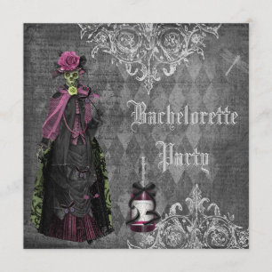 Gothic Bride Skeleton Shabby Chic Bachelorette Invitation