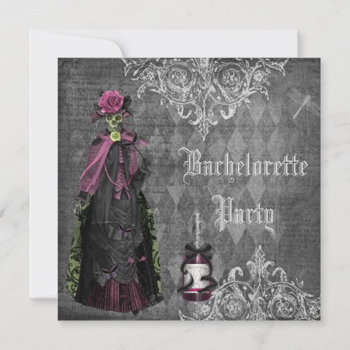 Gothic Bride Skeleton Shabby Chic Bachelorette Invitation