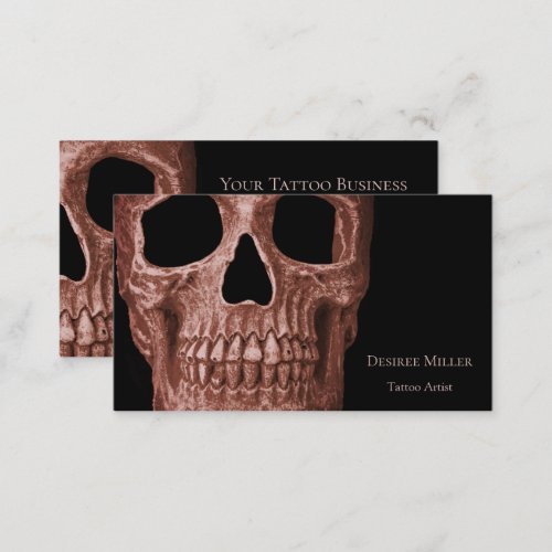Gothic Brown Skull Tattoo Shop Business Card
