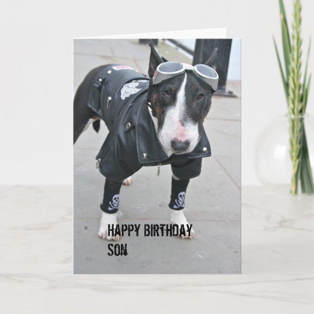 Gothic Bulldog Happy Birthday Son Card (Front)