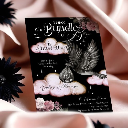 Gothic Bundle of Boo Raven Delivery Baby Shower Invitation