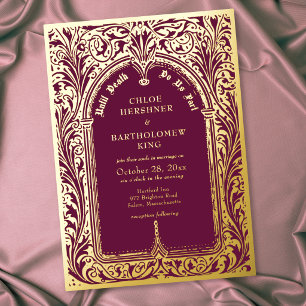 Gothic Burgundy Black Medieval Until Death Wedding Foil Invitation