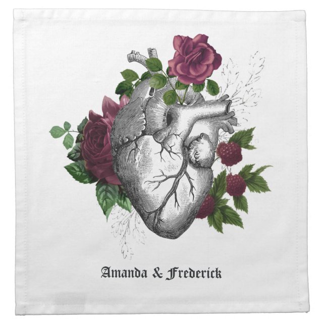 Gothic Burgundy Floral Heart Cloth Napkin (Front)