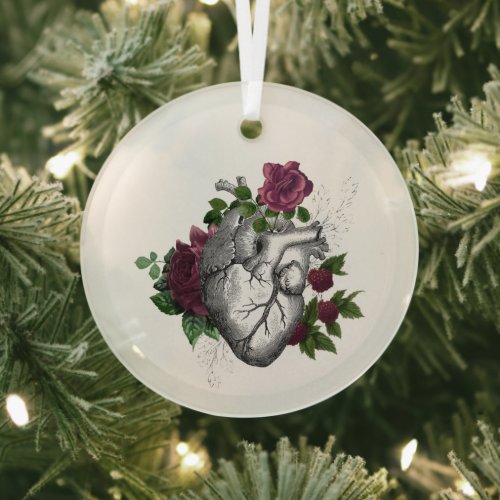 Gothic Burgundy Floral Heart Glass Ornament
