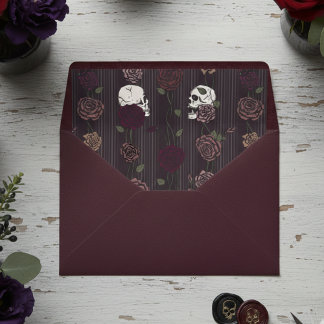 Gothic Burgundy Floral Skull and Roses Envelope Liner