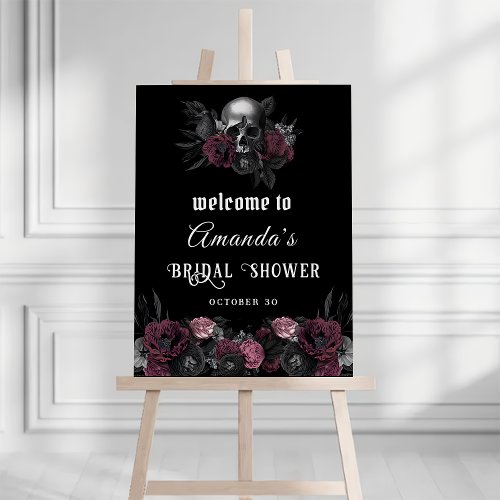 Gothic Burgundy Floral Skull bridal shower welcome Foam Board