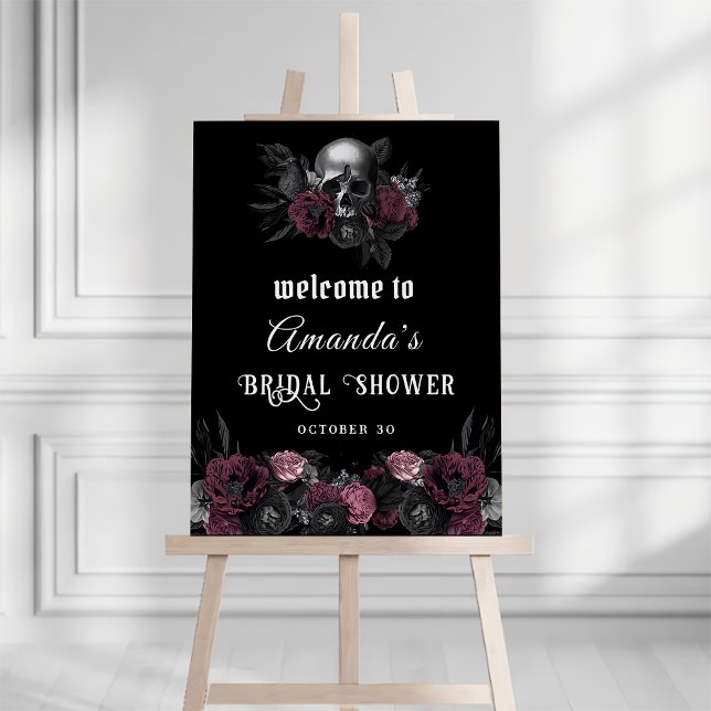 Gothic Burgundy Floral Skull bridal shower welcome Foam Board (Creator Uploaded)