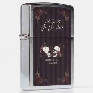 Gothic Burgundy Floral Skull Zippo Lighter